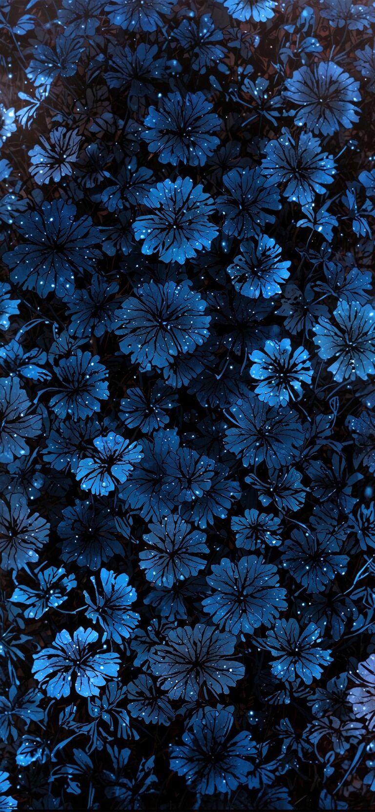 Floral pattern with blue flowers on dark background | 4K Wallpaper, for Mobile